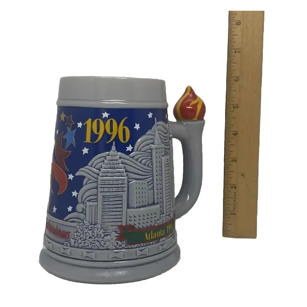 Budweiser Ceramic Beer Stein Collector Athens 1896 Atlanta 1996 Olympics Vintage